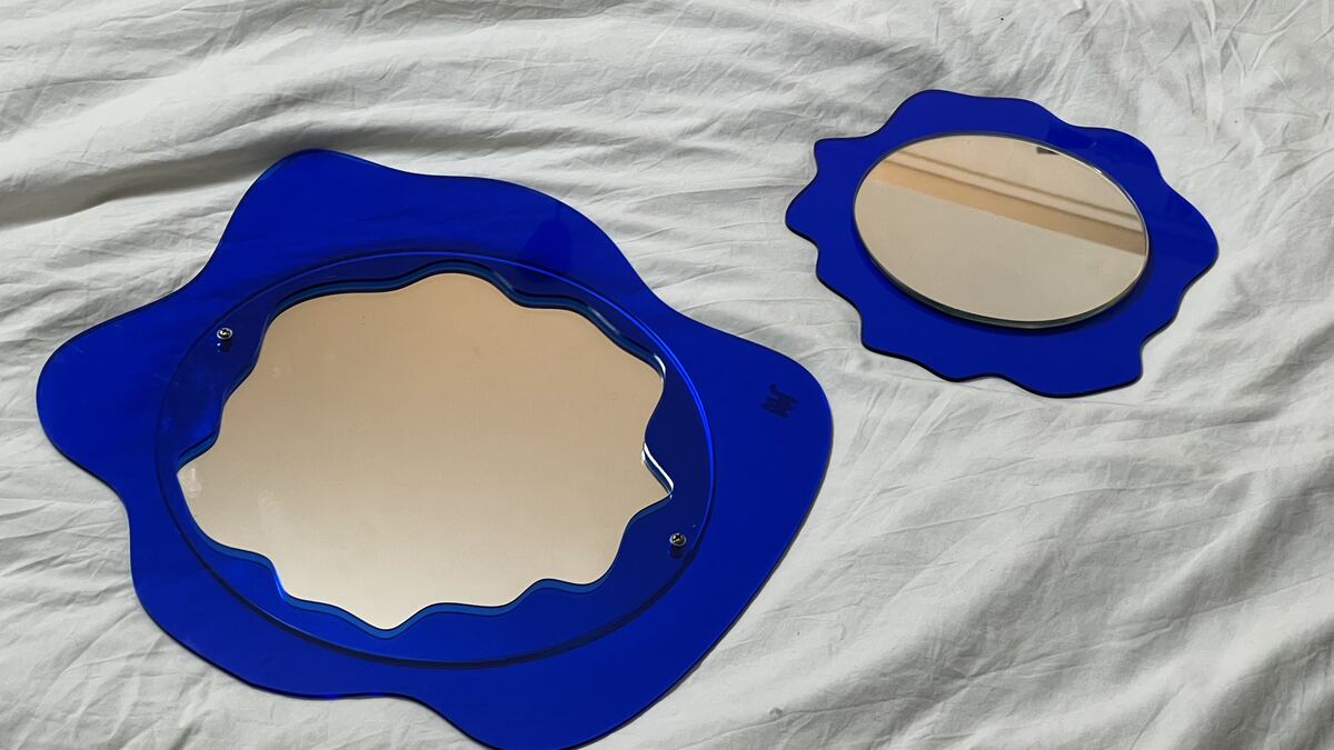 Cobalt acrylic mirror set, the pair